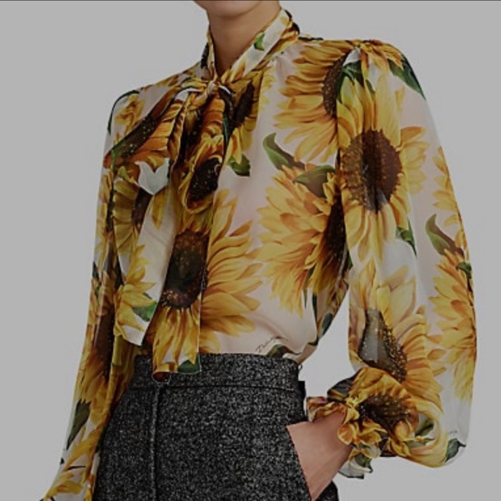Dolce Gabanna Floral Sunflower Silk Blouse